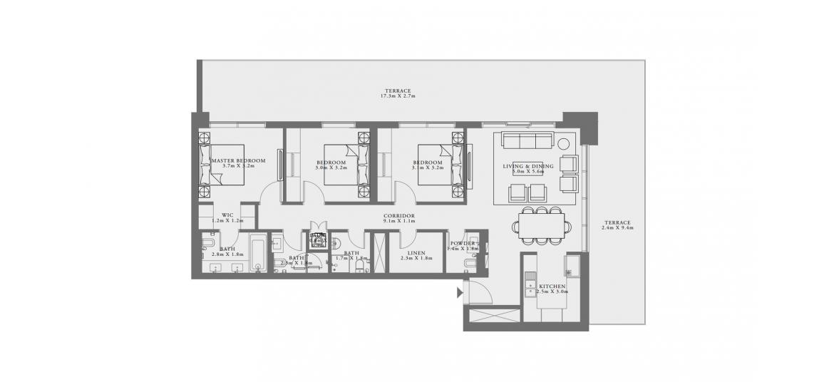 Plan d'étage de l'appartement «F», 3 chambres à LIME GARDENS