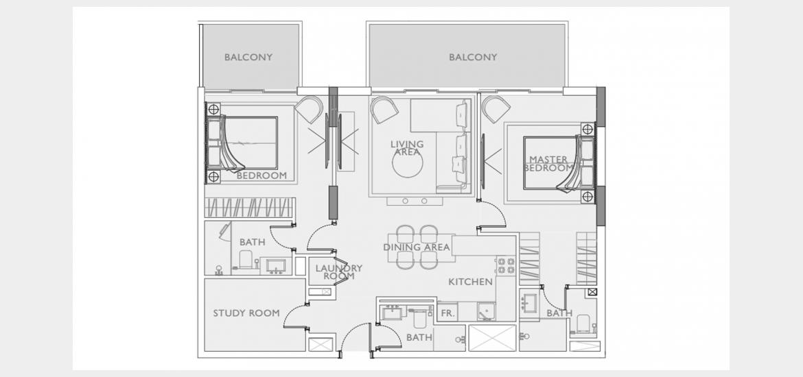 Plan d'étage de l'appartement «OAKLEY SQUARE 2BR 110SQM», 2 chambres à OAKLEY SQUARE