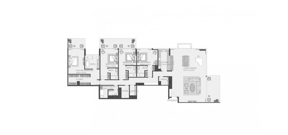 Plan d'étage de l'appartement «4 BEDROOM», 4 chambres à MANGROVE RESIDENCE AT EXPO CITY