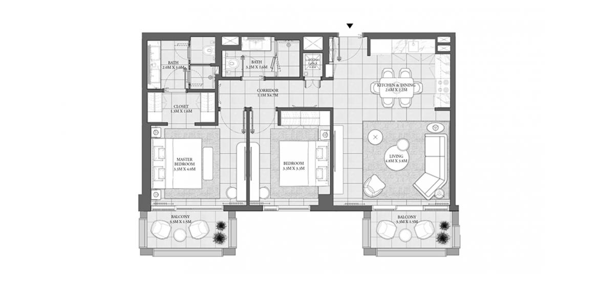 Plan d'étage de l'appartement «BUILDING 1 2 BEDROOM 98SQ.M», 2 chambres à SAVANNA RESIDENCES