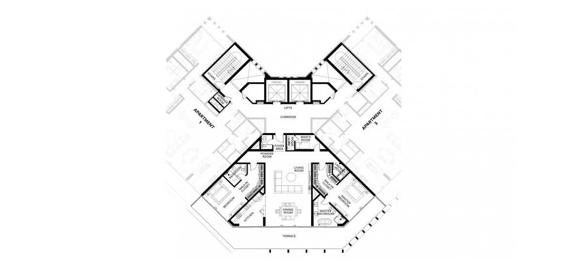 Plan d'étage de l'appartement «2BR B», 2 chambres à THE RITZ-CARLTON RESIDENCE