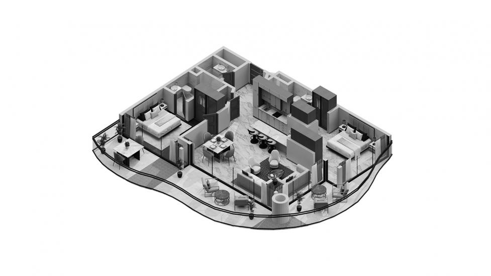 Plan d'étage de l'appartement «2br 136sqm v1», 2 chambres à DAMAC CHIC TOWER