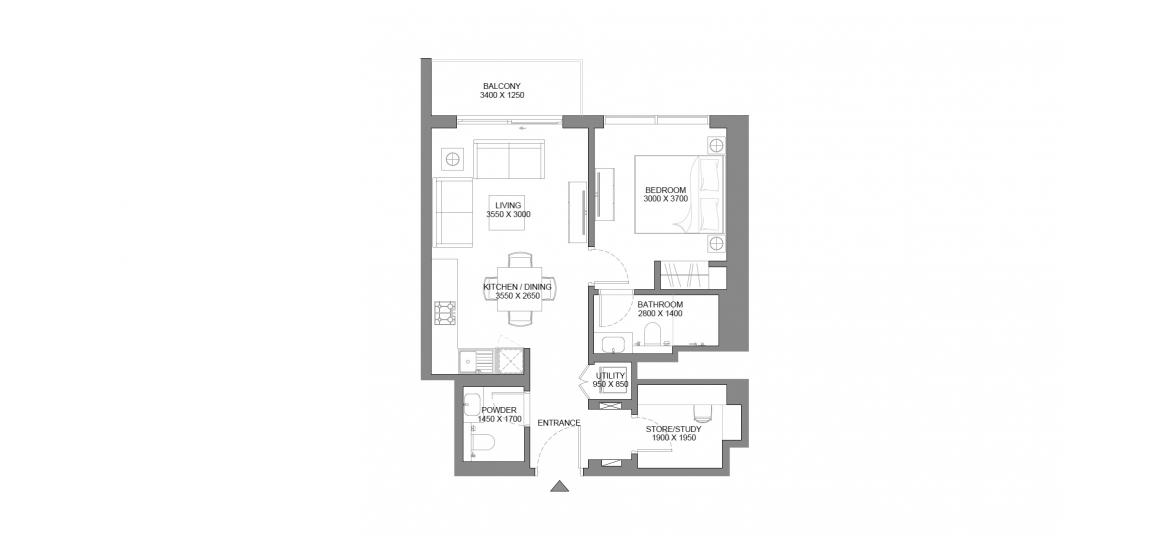 Plan d'étage de l'appartement «59 SQ.M 1-5 BDRM TYPE A», 1 chambre à coucher à 330 RIVERSIDE CRESCENT