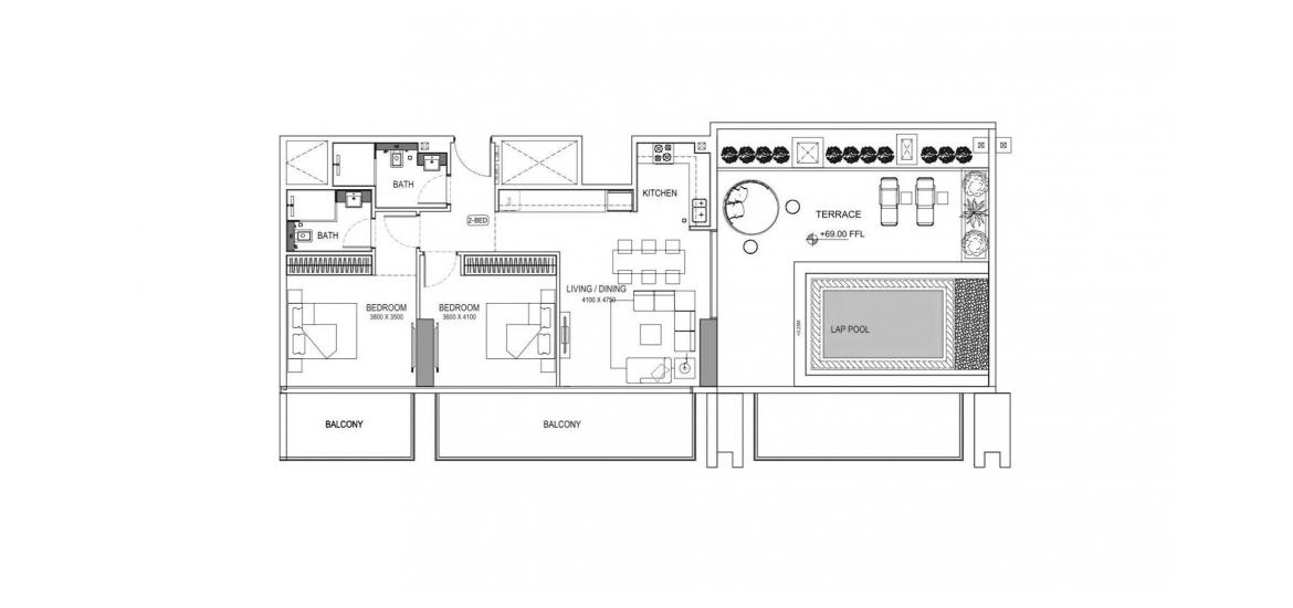 Plan d'étage de l'appartement «BINGHATTI AZURE TWO-BEDROOM-135M», 2 chambres à BINGHATTI AZURE