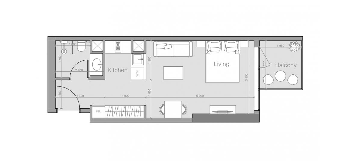 Plan d'étage de l'appartement «OZONE 1 RESIDENCE ONE-ROOM-TYPE-C-40M», 1 chambre à OZONE 1 RESIDENCE