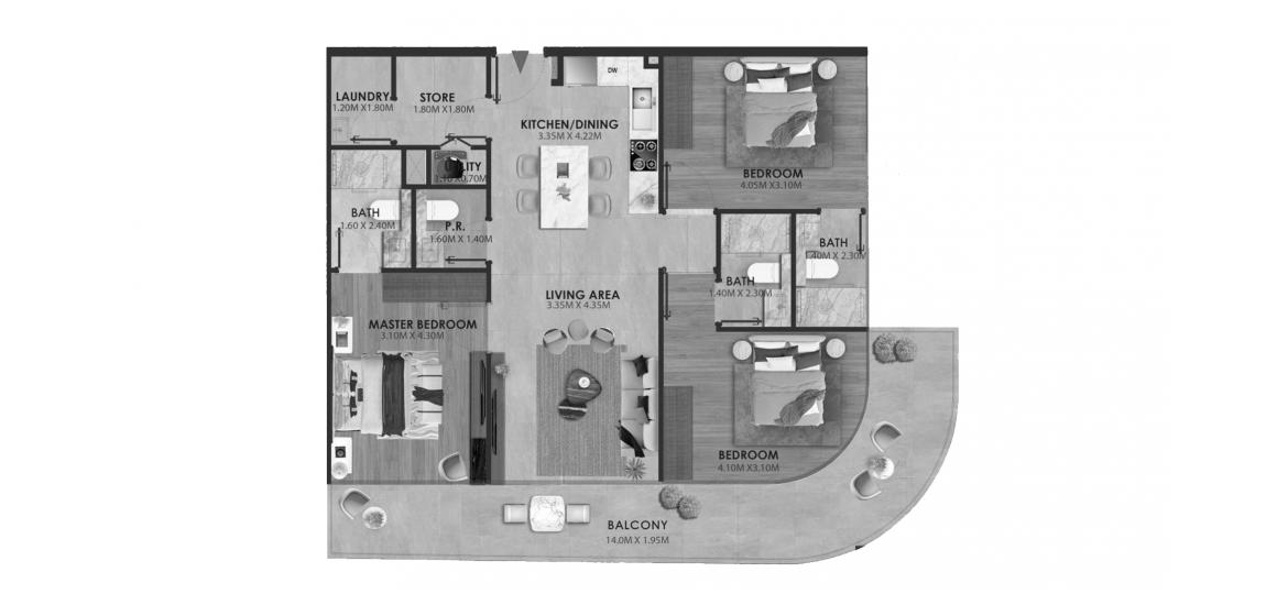 Plan d'étage de l'appartement «AVELINE RESIDENCES THREE-BEDROOMS-TYPE-1-124M», 3 chambres à AVELINE RESIDENCES