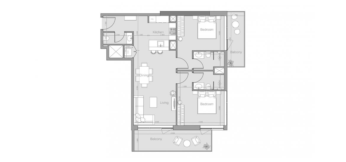 Plan d'étage de l'appartement «OZONE 1 RESIDENCE TWO-BEDROOMS-TYPE-E-106M», 2 chambres à OZONE 1 RESIDENCE