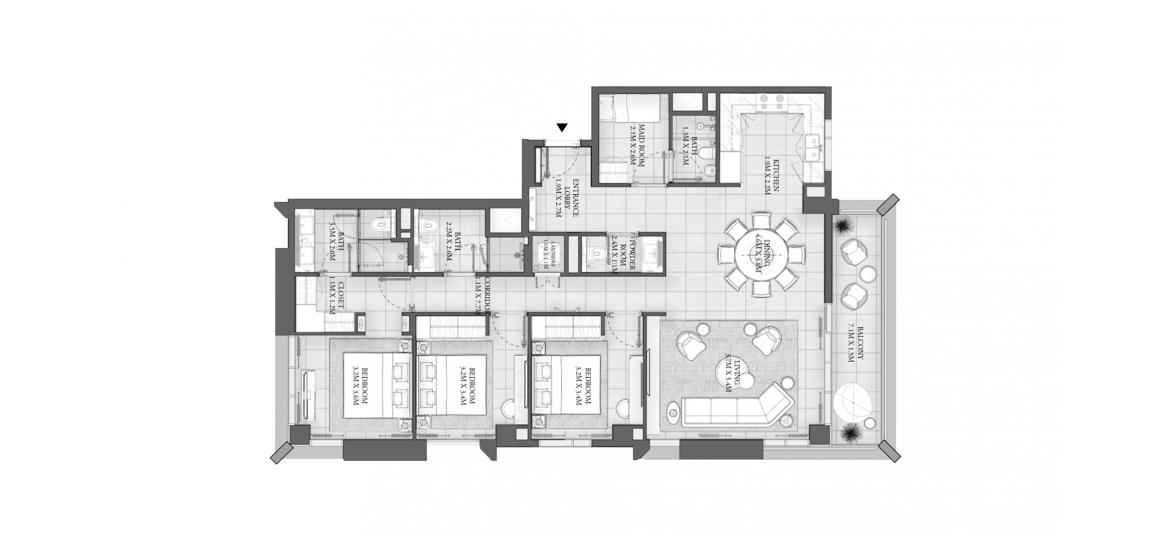 अपार्टमेंट फ्लोर प्लान «BUILDING 1 3 BEDROOM TOTAL 158SQ.M» SAVANNA RESIDENCES