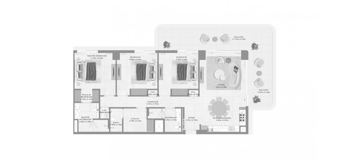 अपार्टमेंट फ्लोर प्लान «BAYLINE THREE-BEDROOM-TYPE-D-181M» BAYLINE