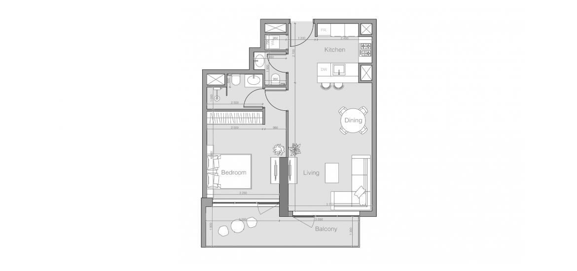 अपार्टमेंट फ्लोर प्लान «OZONE 1 RESIDENCE ONE-BEDROOM-TYPE-F-69M» OZONE 1 RESIDENCE