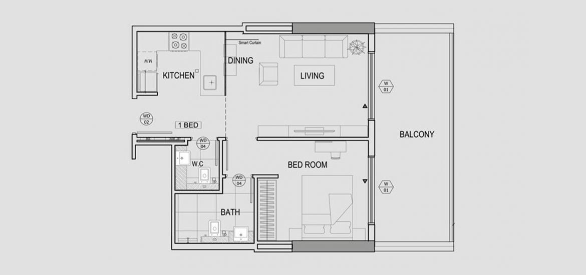 Floor plan «1BR», 1+1, in BINGHATTI CANAL