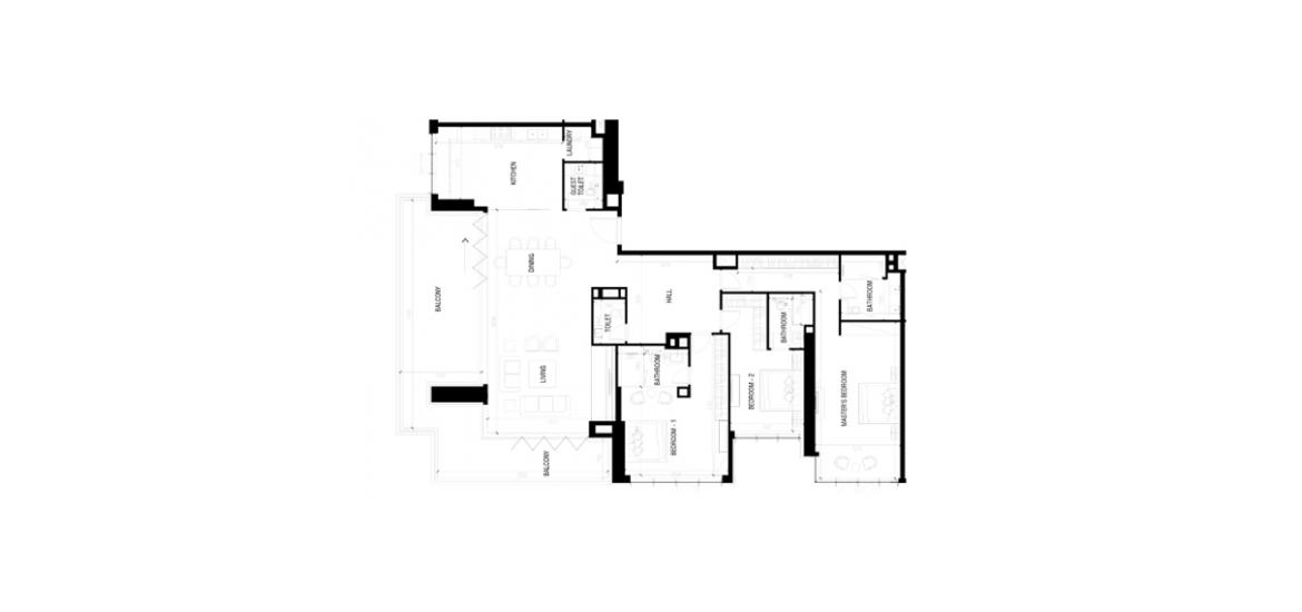 Plan mieszkania «3BR», 3 sypialnie w MBL RESIDENCE