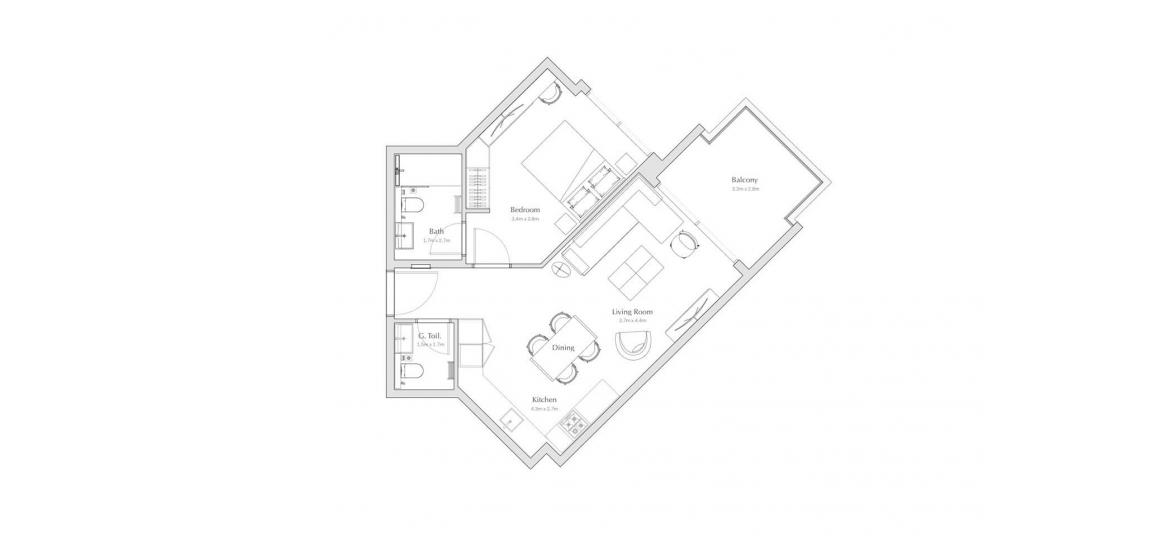 Plan mieszkania «E», 1 sypialnia w REGALIA APARTMENTS