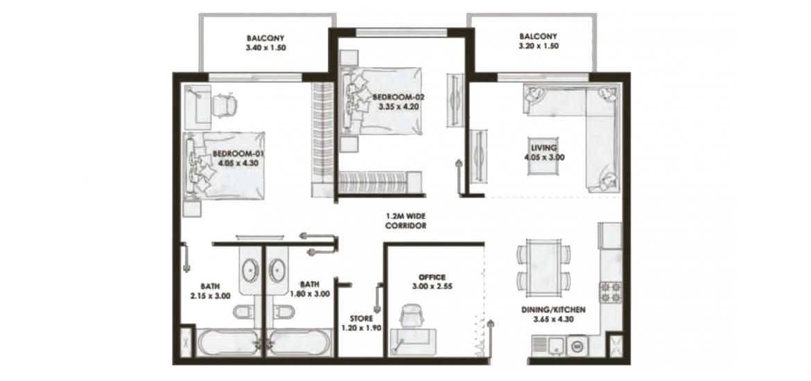 Plan mieszkania «106sqm», 2 sypialnie w PEARLZ