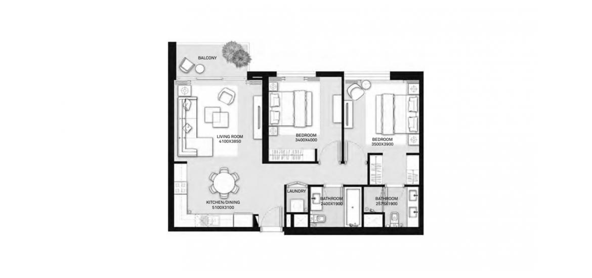 Plan mieszkania «B», 2 sypialnie w PARK HEIGHTS II