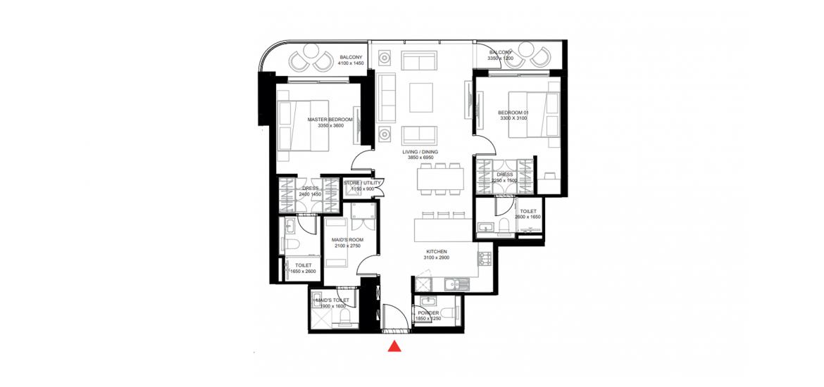 Plan mieszkania «E», 2 sypialnie w THE CREST