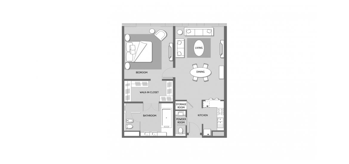 Plan mieszkania «B», 1 sypialnia w THE PALM TOWER