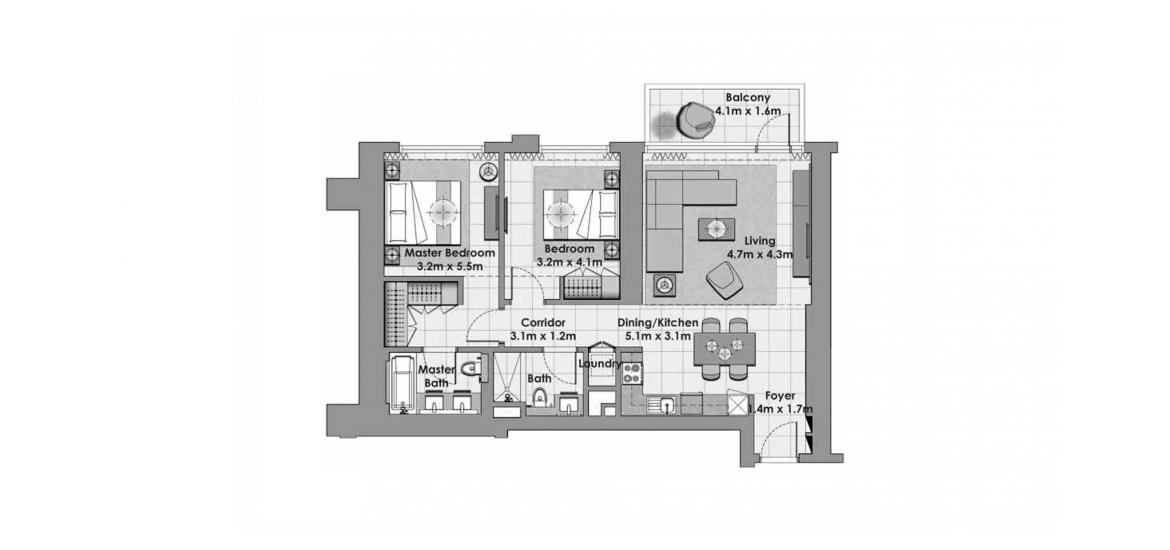 Plan mieszkania «CREEK HORIZON 2BR 105SQM», 2 sypialnie w CREEK HORIZON