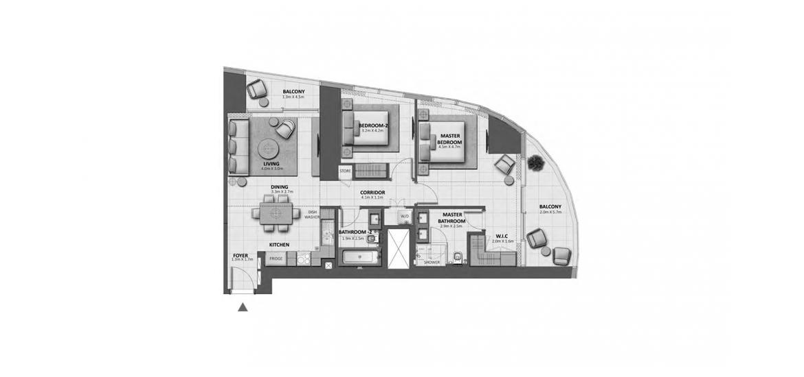 Plan mieszkania «GRANDE 2BR 116SQM», 2 sypialnie w GRANDE