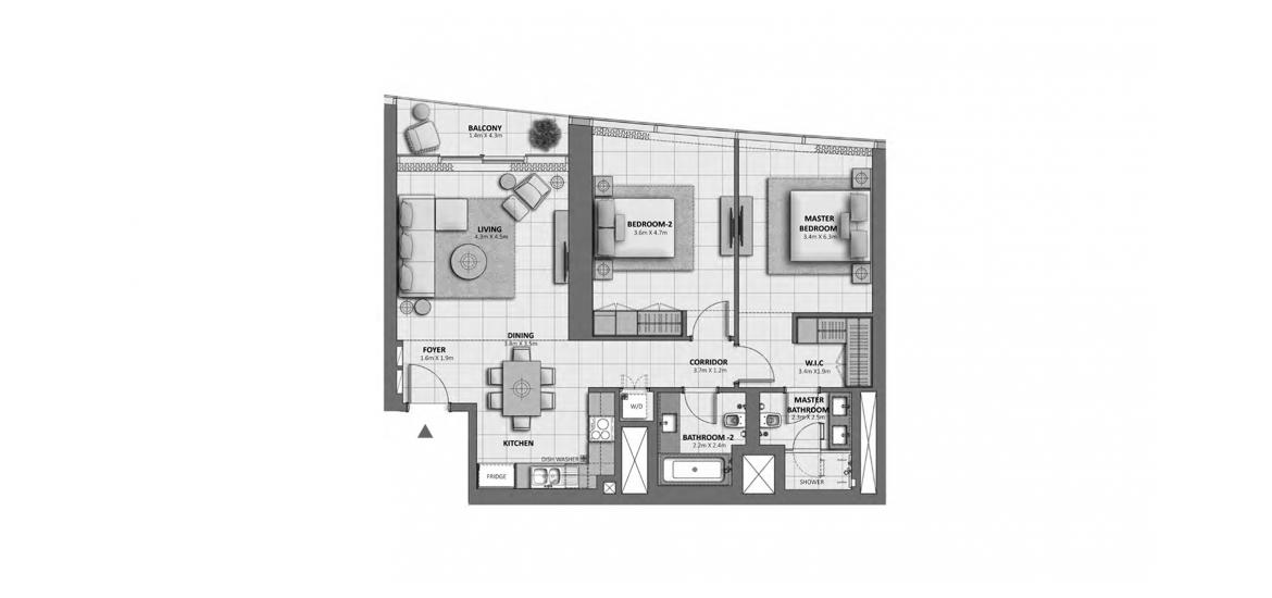 Plan mieszkania «GRANDE 2BR 111SQM», 2 sypialnie w GRANDE