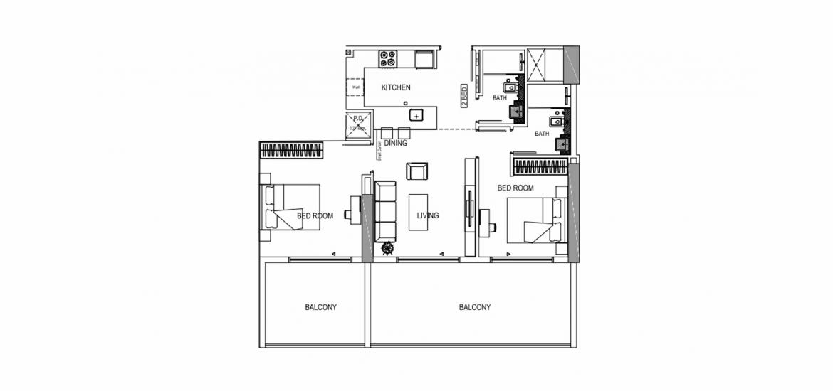 Plan mieszkania «B», 2 sypialnie w BINGHATTI CREEK