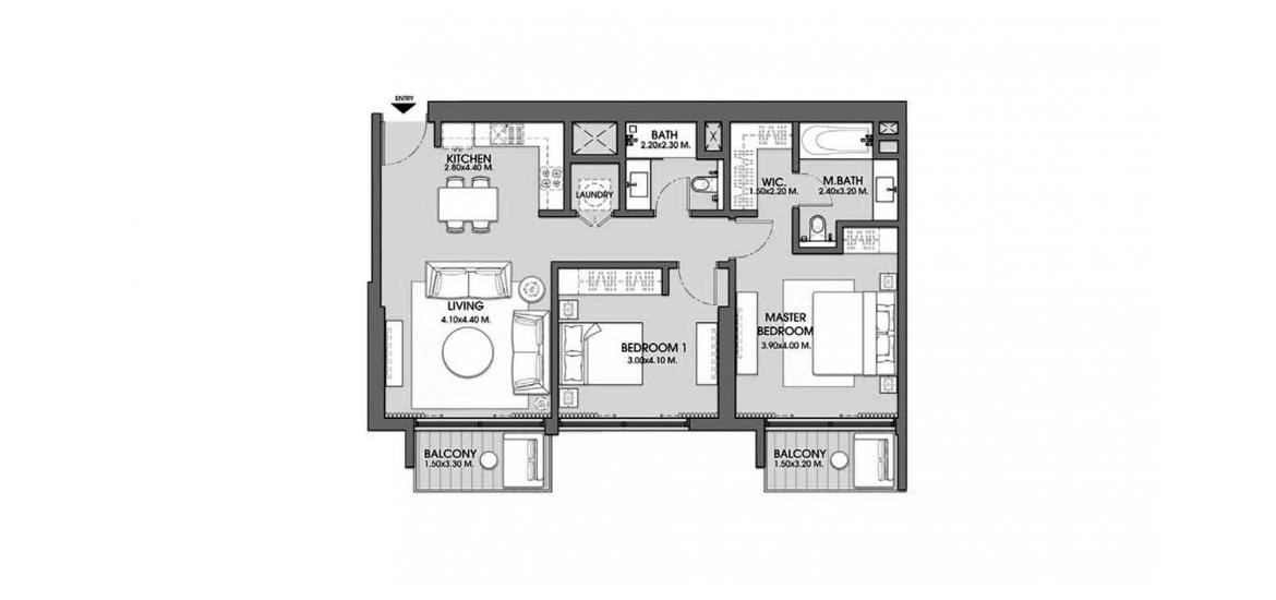 Plan mieszkania «ACT ONE | ACT TWO TOWERS 2BR 104SQM», 2 sypialnie w ACT ONE | ACT TWO TOWERS