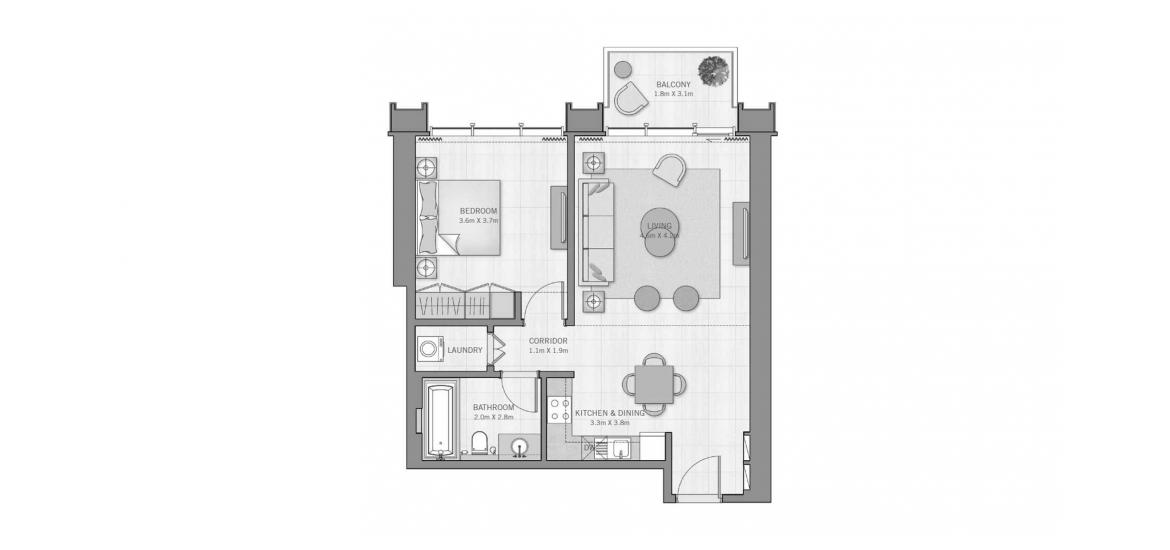 Plan mieszkania «B», 1 sypialnia w THE GRAND