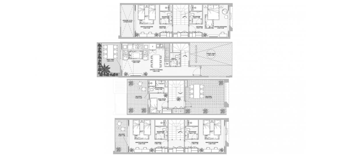 Plan mieszkania «A», 4 sypialnie w VERDANA TOWNHOUSES