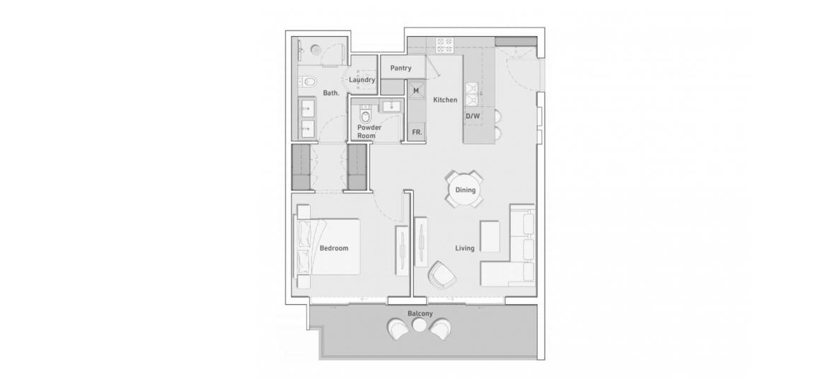 Plan mieszkania «A», 1 sypialnia w ELLINGTON HOUSE