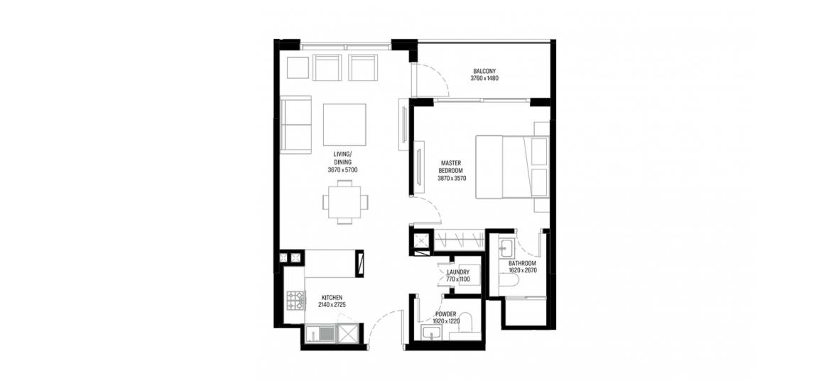 Plan mieszkania «A», 1 sypialnia w THE CREST GRANDE