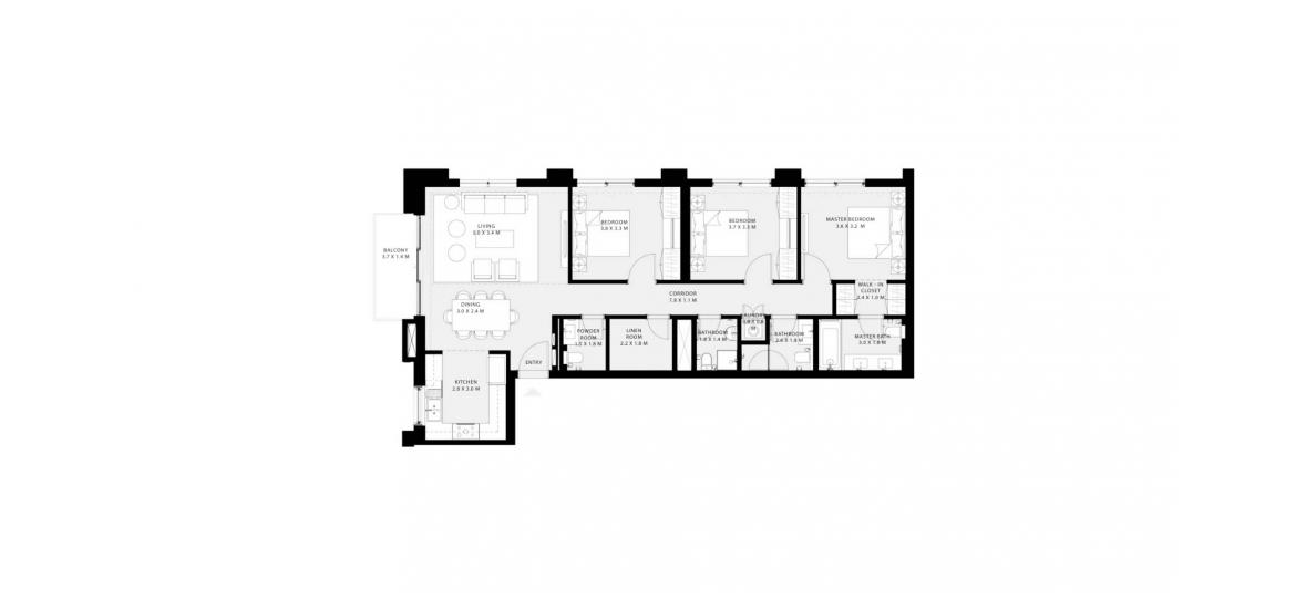 Plan mieszkania «126SQM», 3 sypialnie w PARK FIELD