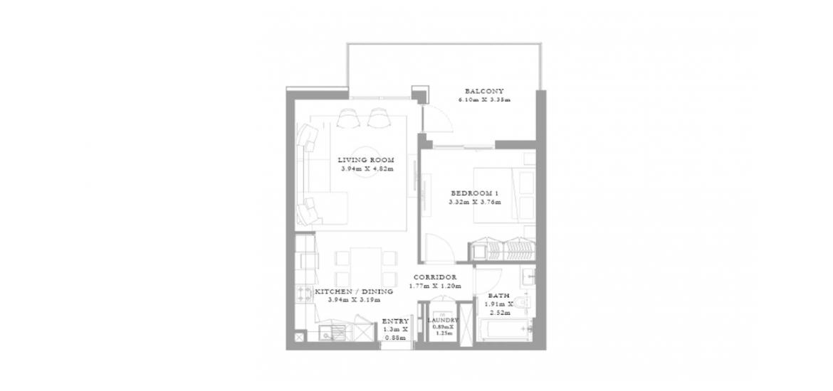 Plan mieszkania «B», 1 sypialnia w SEAGATE
