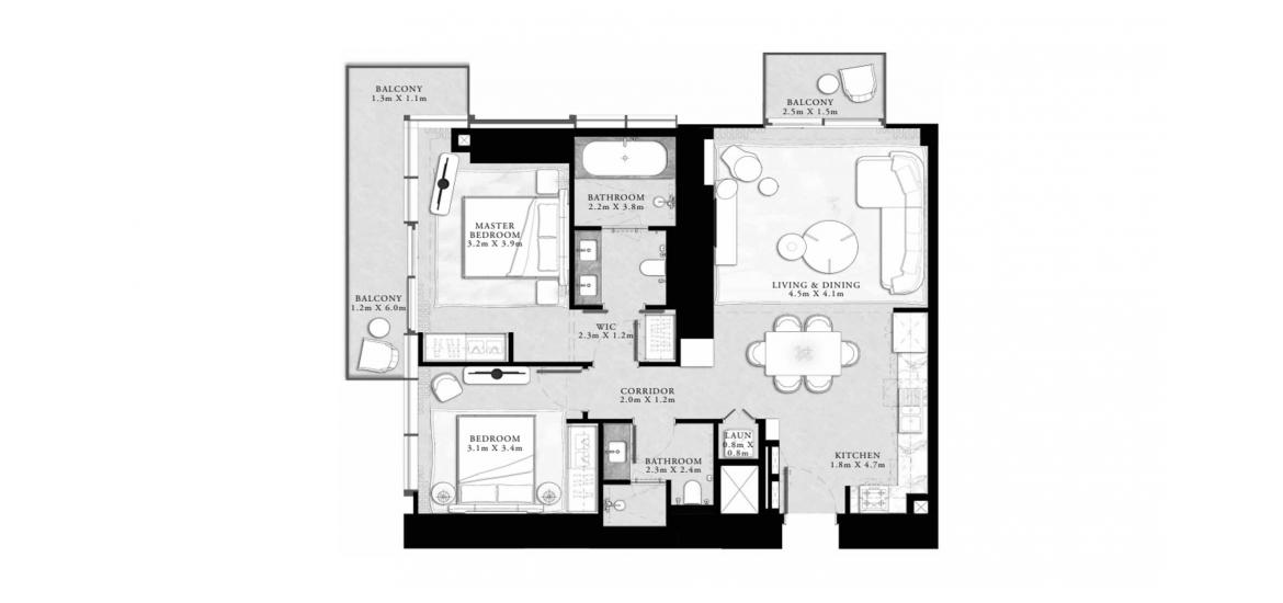 Plan mieszkania «113sqm», 2 sypialnie w ST.REGIS RESIDENCES