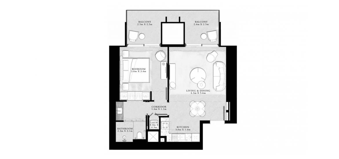 Plan mieszkania «77sqm», 1 sypialnia w ST.REGIS RESIDENCES