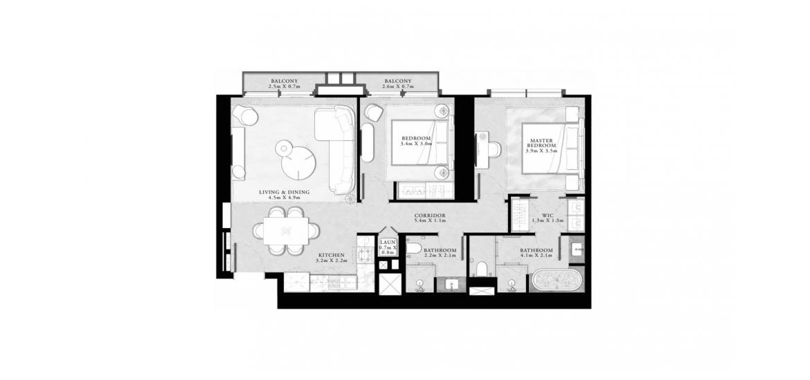 Plan mieszkania «100sqm», 2 sypialnie w ST.REGIS RESIDENCES