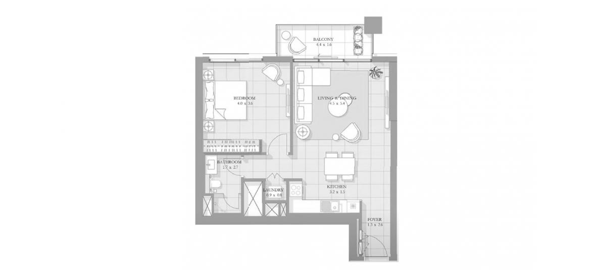 Plan mieszkania «1BR TYPE 01A», 1 sypialnia w BLUEWATERS BAY