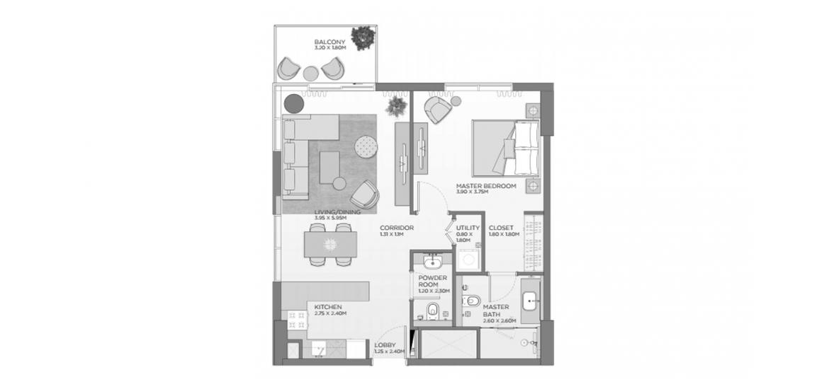 Plan mieszkania «B4», 1 sypialnia w LAUREL CENTRAL PARK