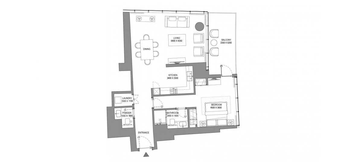 Plan mieszkania «1BR TYPE C», 1 sypialnia w SOBHA SEAHAVEN