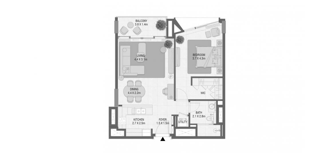 Plan mieszkania «74 SQ.M 1 BEDROOM TYPE 01», 1 sypialnia w DESIGN QUARTER AT D3
