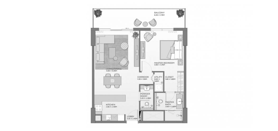 Plan mieszkania «B2», 1 sypialnia w LAUREL CENTRAL PARK