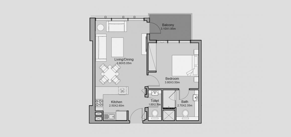 Plan mieszkania «62 SQ.M 1 BR TYPE 01-C», 1 sypialnia w MILLENNIUM TALIA RESIDENCES