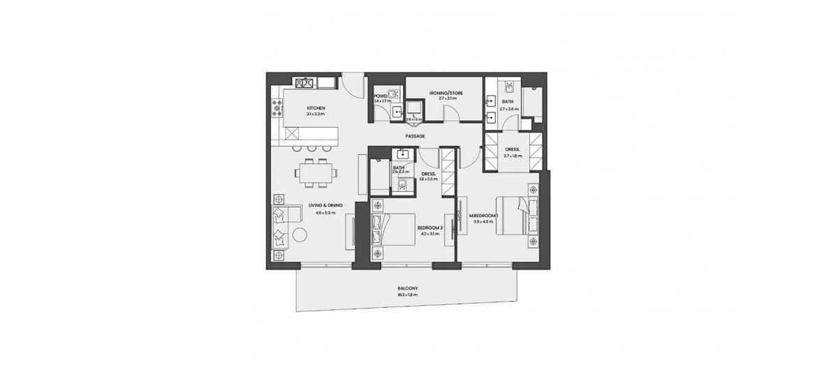 Plan mieszkania «132 SQM 2 BDRM U06 TYPE A», 2 sypialnie w HADLEY HEIGHTS