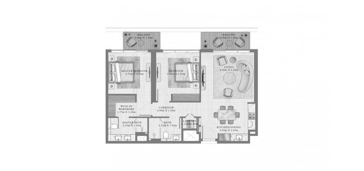 Plan mieszkania «103 SQ.M 2 BEDROOM», 2 sypialnie w SEAPOINT RESIDENCES