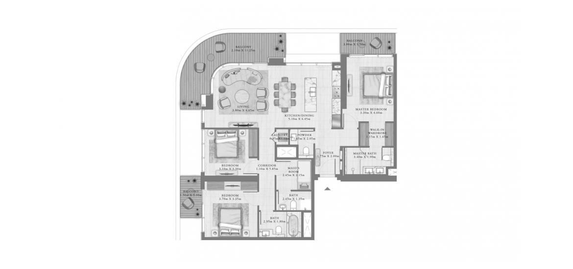 Plan mieszkania «170 SQ.M 3 BEDROOM», 3 sypialnie w SEAPOINT RESIDENCES
