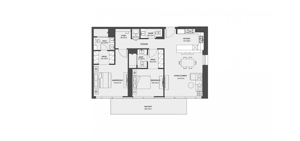 Plan mieszkania «119 SQM 2 BDRM U04 TYPE B», 2 sypialnie w HADLEY HEIGHTS