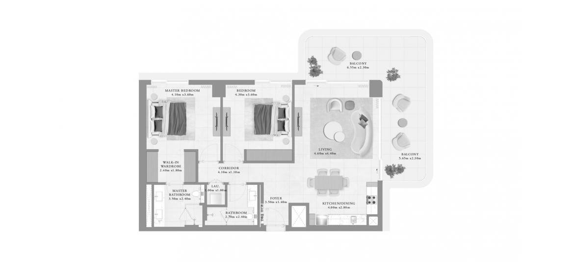Plan mieszkania «BAYLINE TWO-BEDROOM-TYPE-J-134M», 2 sypialnie w BAYLINE