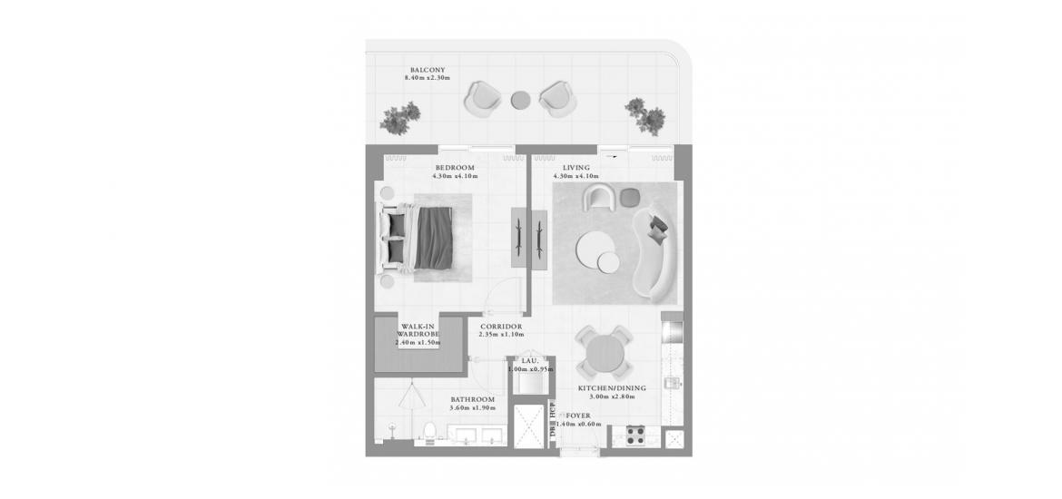 Plan mieszkania «BAYLINE ONE-BEDROOM-TYPE-B-89M», 1 sypialnia w BAYLINE