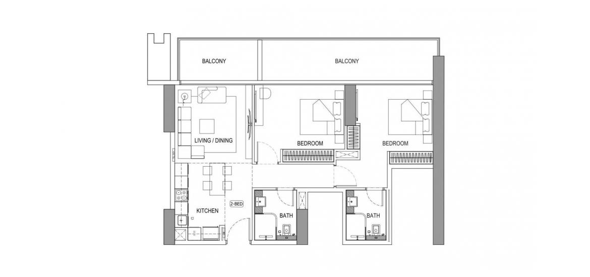 Plan mieszkania «BINGHATTI AZURE TWO-BEDROOM-102M», 2 sypialnie w BINGHATTI AZURE