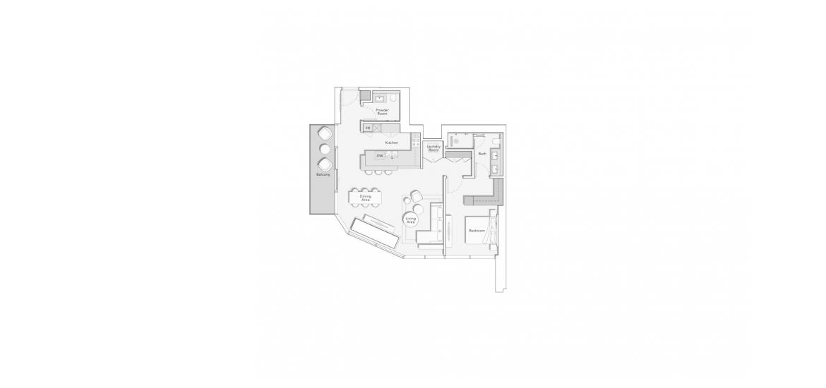 Plan mieszkania «ONE RIVER POINT 1BD 1199 TYPE C», 1 sypialnia w ONE RIVER POINT