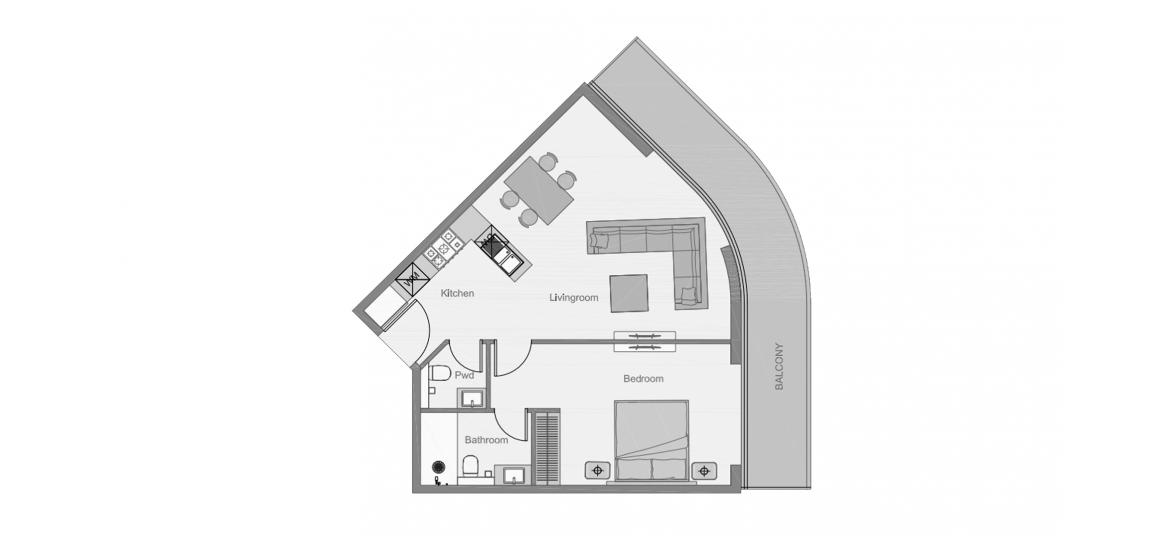 Plan mieszkania «THE CENTRAL DOWNTOWN ONE-BEDROOM-TYPE-5-85M», 1 sypialnia w THE CENTRAL DOWNTOWN